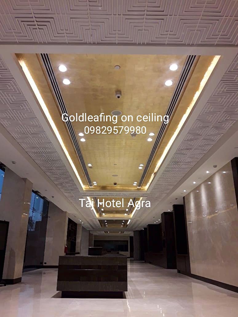 Intricate floral mirror work at Gold Leafing on Ceiling in Taj Hotel, Custom — Jaipur Gold Leaf