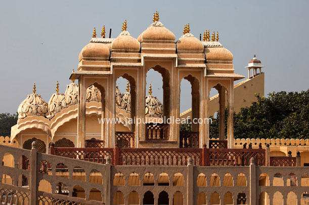 Gold leafing on architectural details at 24K Goldleafing Plating on Hawa Mahal, Jaipur — Jaipur Gold Leaf